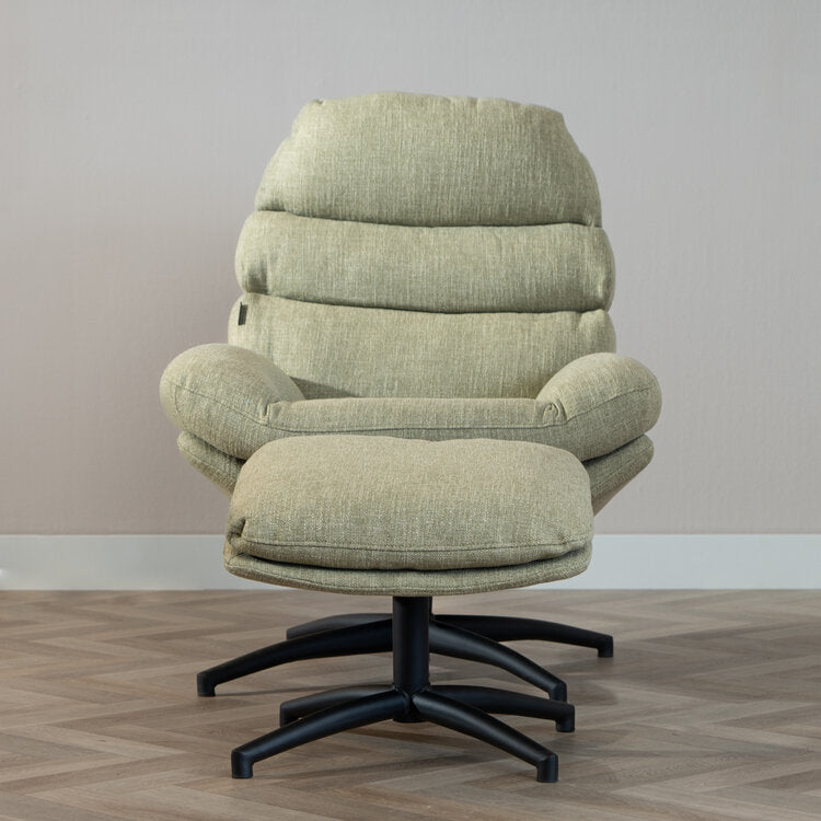 Draaifauteuil met hocker Palma linnen olijfgroen