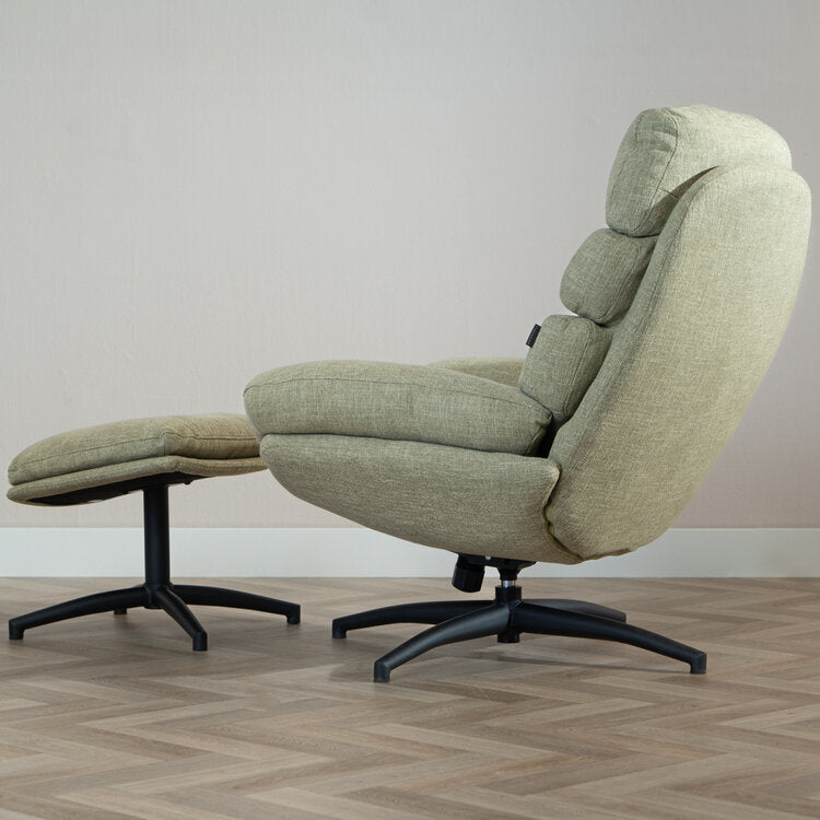 Draaifauteuil met hocker Palma linnen olijfgroen