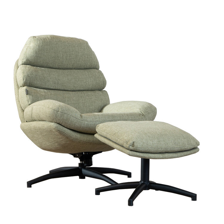 Draaifauteuil met hocker Palma linnen olijfgroen