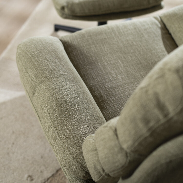 Draaifauteuil met hocker Palma linnen olijfgroen