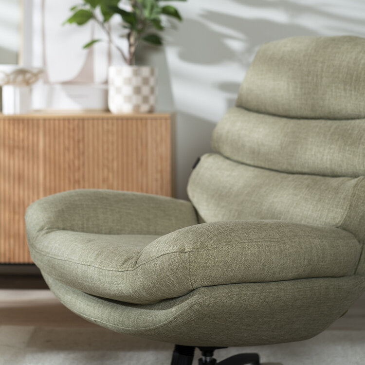 Draaifauteuil met hocker Palma linnen olijfgroen