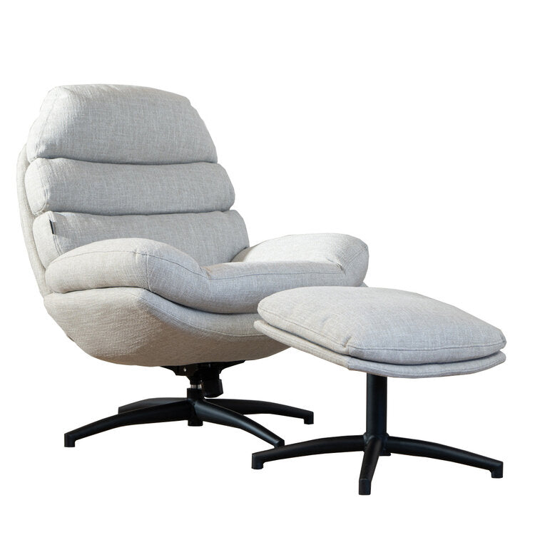 Draaifauteuil met hocker Palma linnen taupe