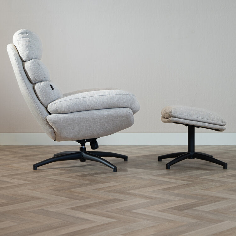 Draaifauteuil met hocker Palma linnen taupe