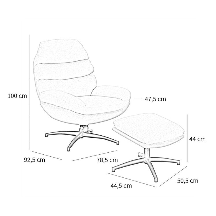 Draaifauteuil met hocker Palma linnen taupe