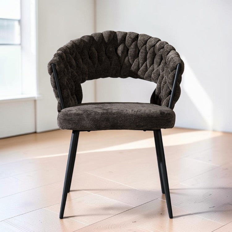 Eetkamerstoel Braid chenille bruin