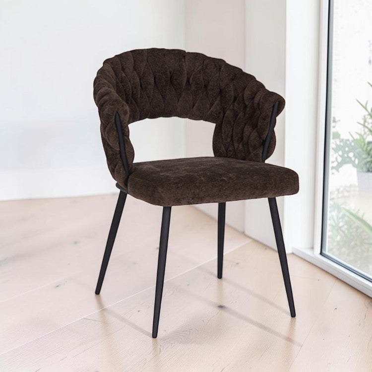 Eetkamerstoel Braid chenille bruin
