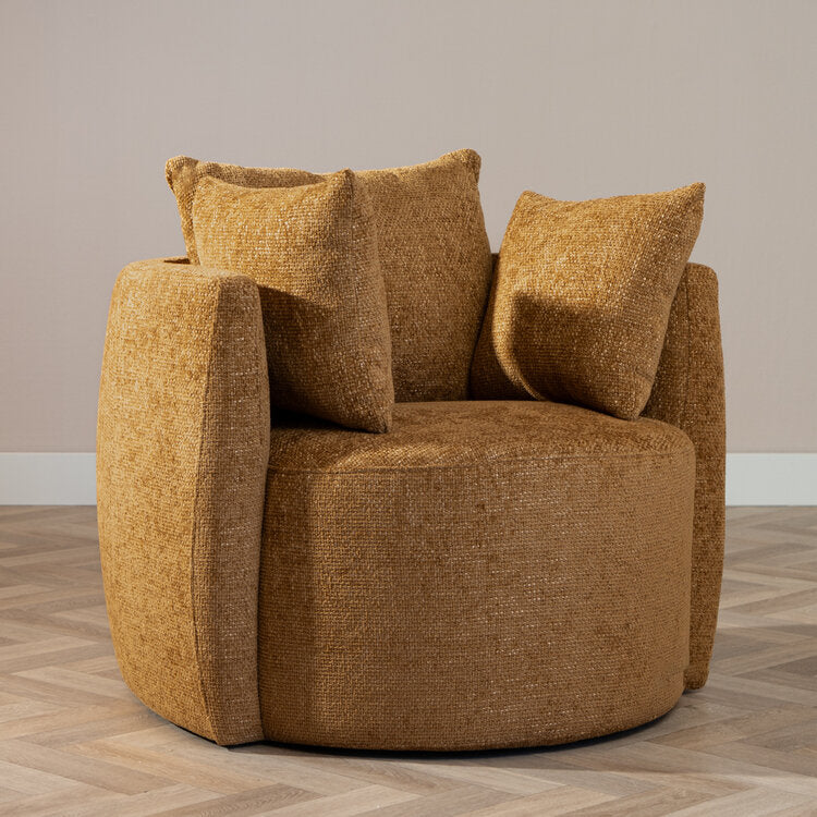 Fauteuil Ruby chenille stof okergeel