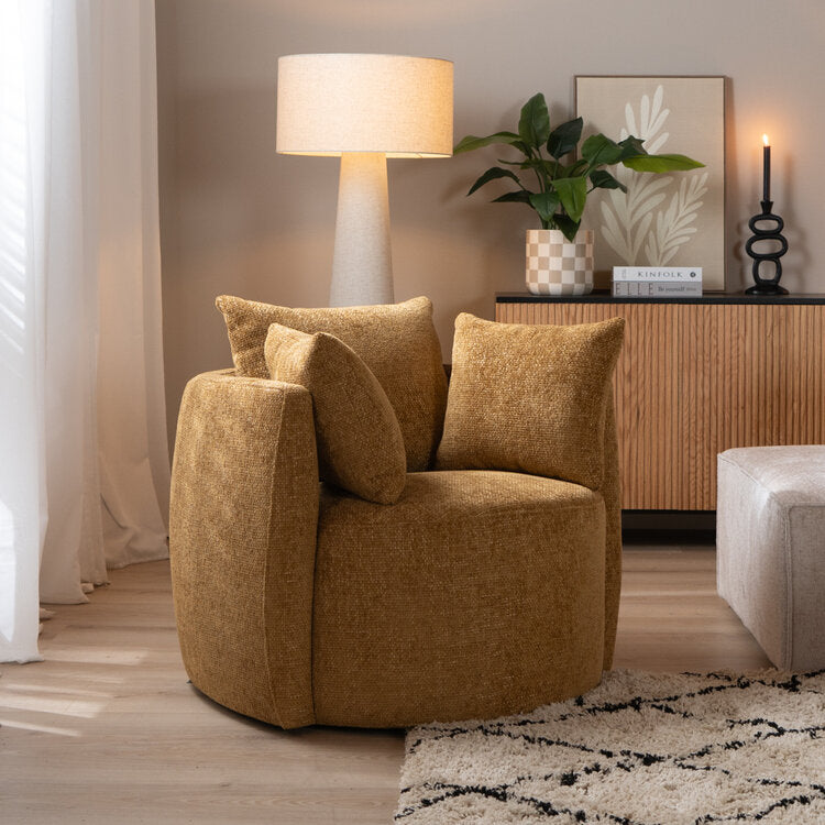 Fauteuil Ruby chenille stof okergeel