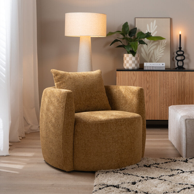 Fauteuil Ruby chenille stof okergeel