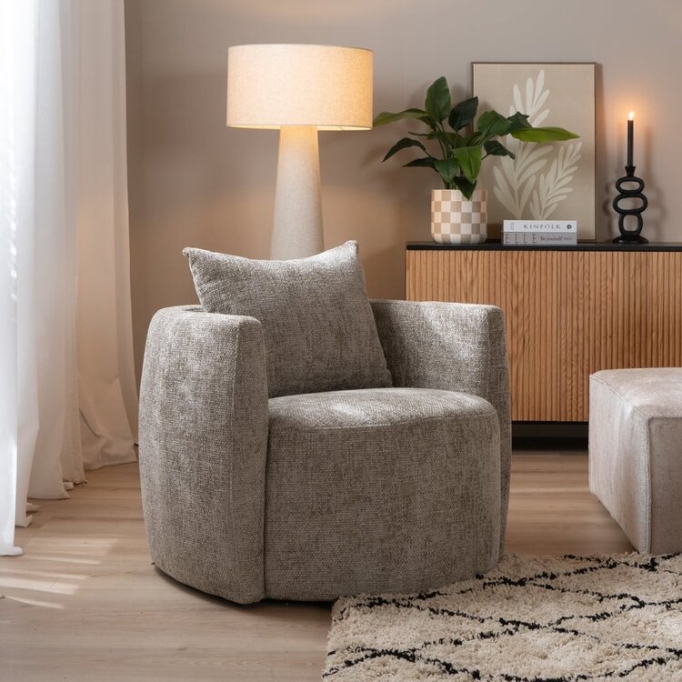 Fauteuil Ruby chenille stof taupe
