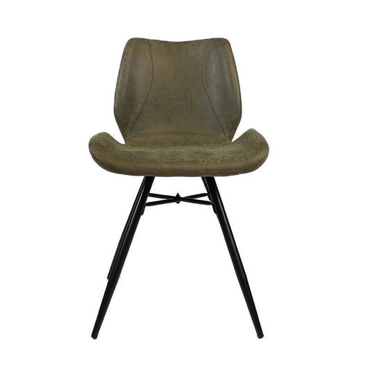 Industriële eetkamerstoel Barrel olijfgroen eco-leer