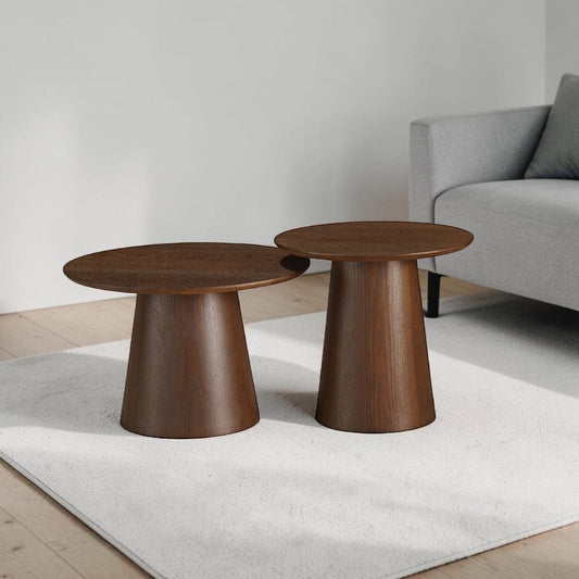 Salontafels Ash set van 2 Ø50 en Ø62 cm rustiek eiken