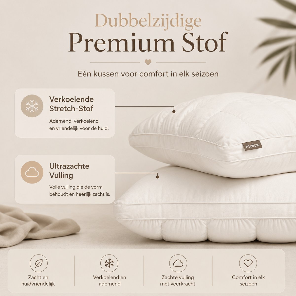 Luxe Cloud Hoofdkussen – Verkoelend, Zijdezacht & Ergonomisch