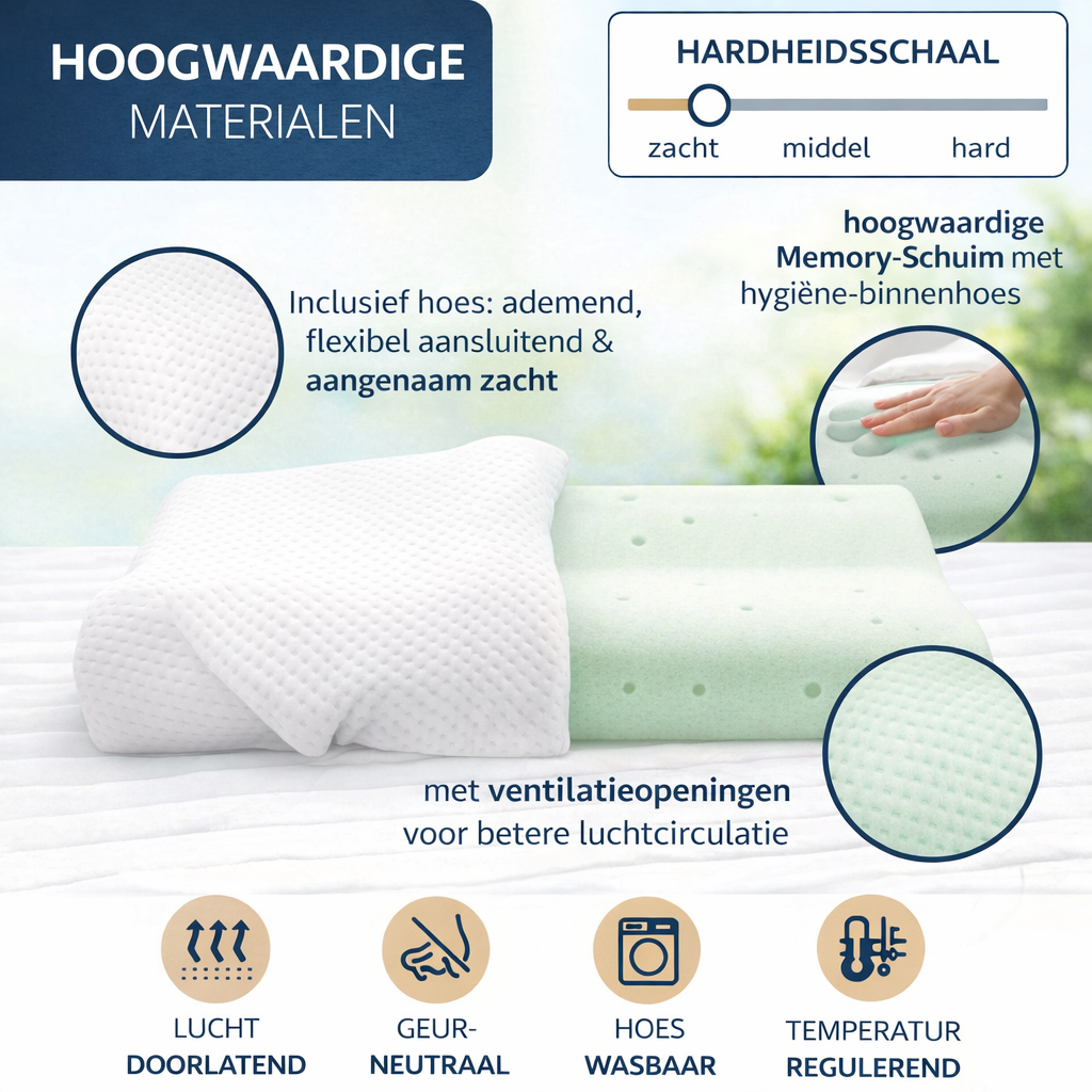 Orthopedisch Traagschuim Hoofdkussen met Ventilatie | Voor Rug-, Zij- en Buikslapers