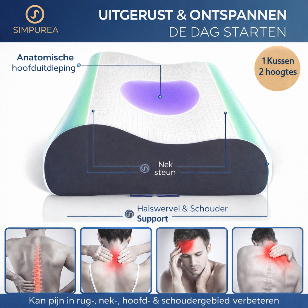 Orthopedisch Traagschuim Hoofdkussen met Ventilatie | Voor Rug-, Zij- en Buikslapers