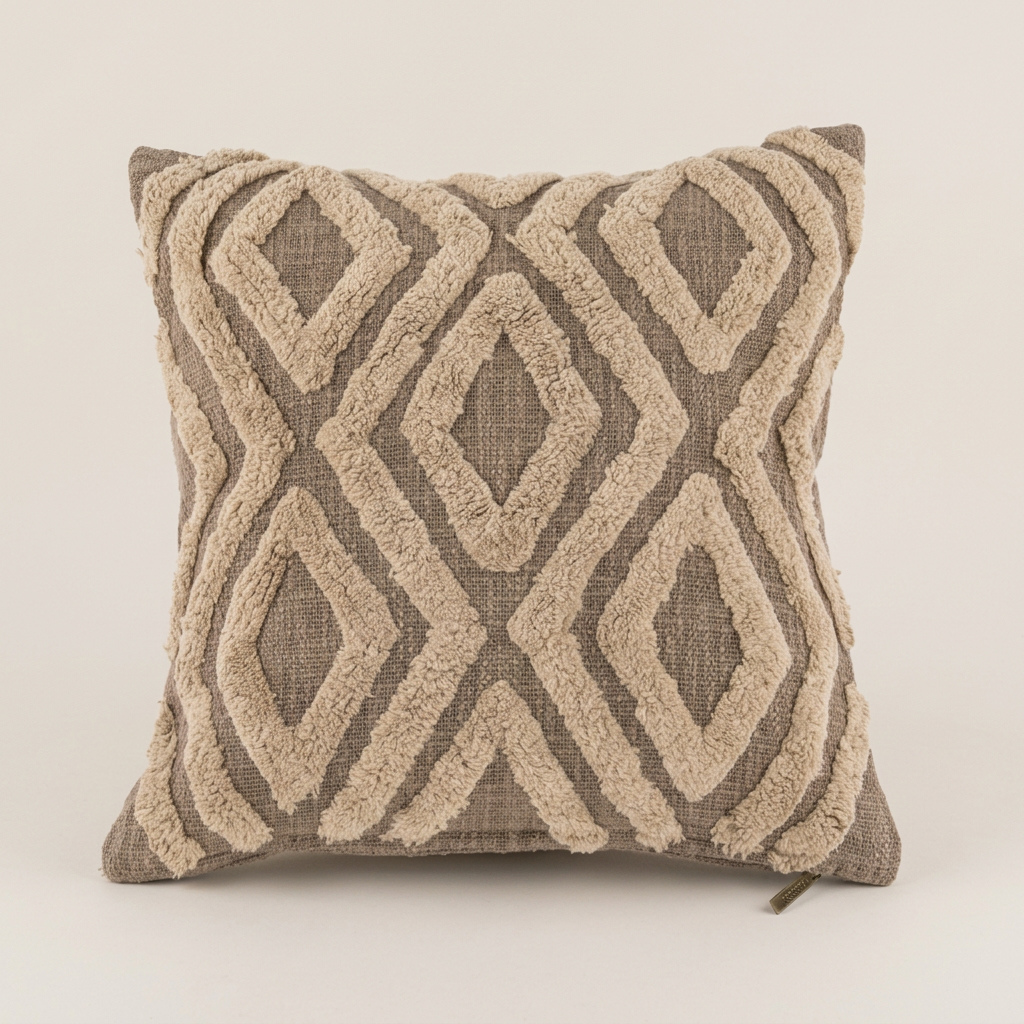 Kussen Sahara contrast Taupe met lichtbeige achtergrond