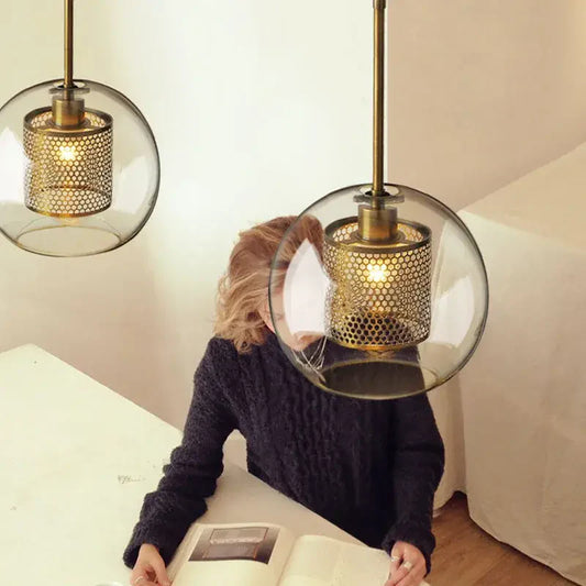Industriële hanglamp glas, brons en zilver | Spatium