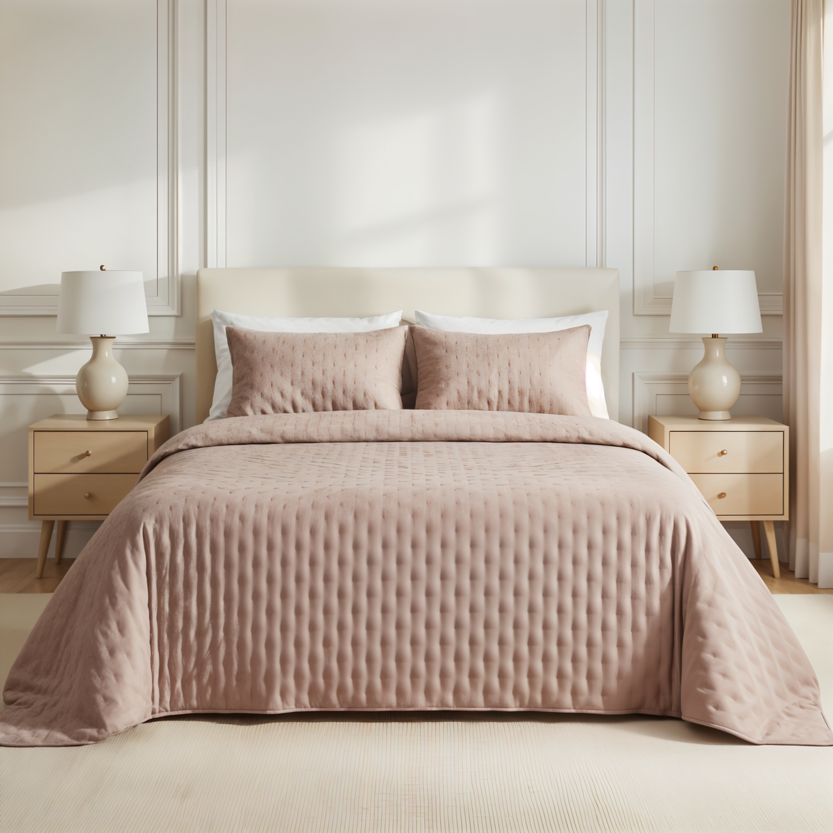 Luxe Premium Gewatteerde Sprei Lichtroze 280x280 cm – Zacht Aanvoelend