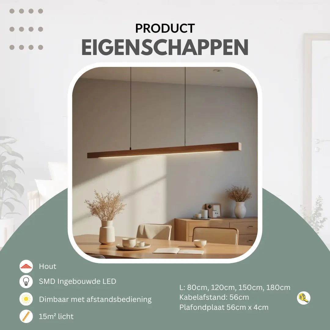 Houten hanglamp eettafel, langwerpig | Federica