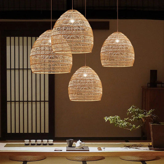Rieten hanglamp zwart of beige | Rattan