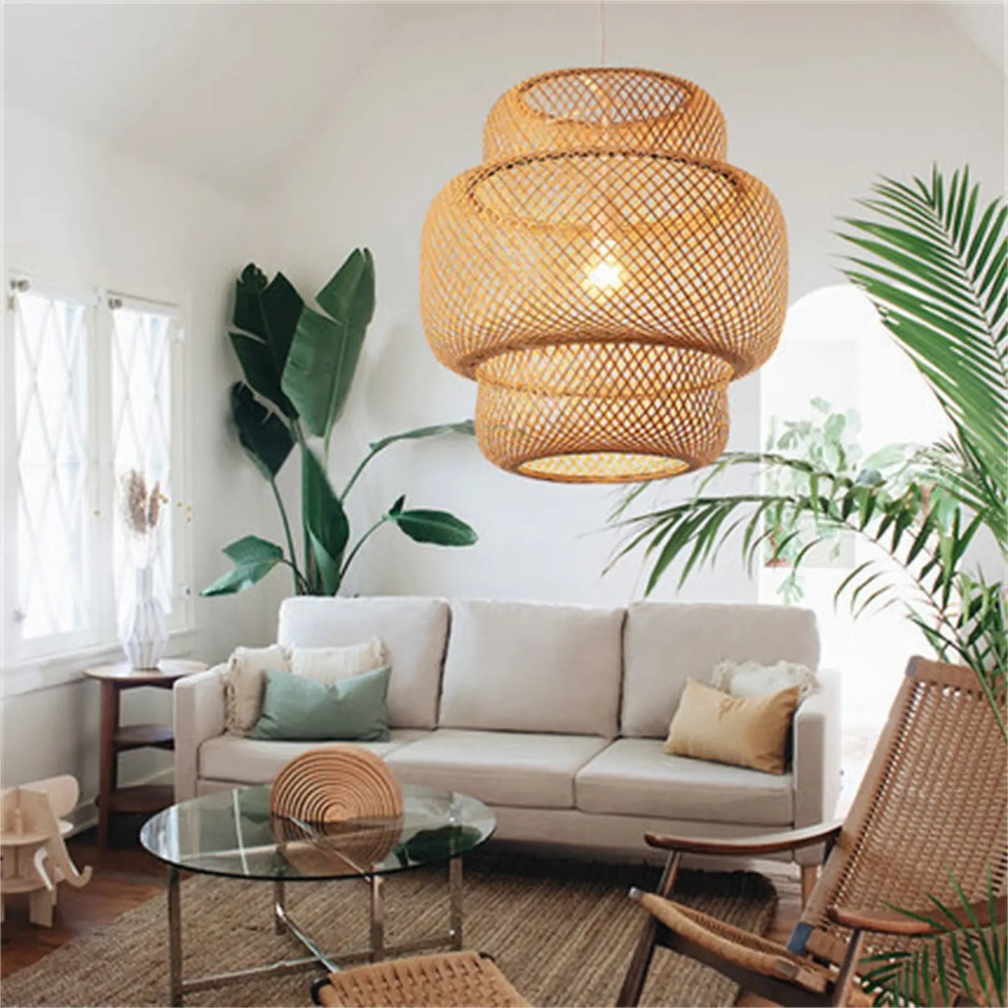 Rieten hanglamp voor meerdere ruimtes | Rattan